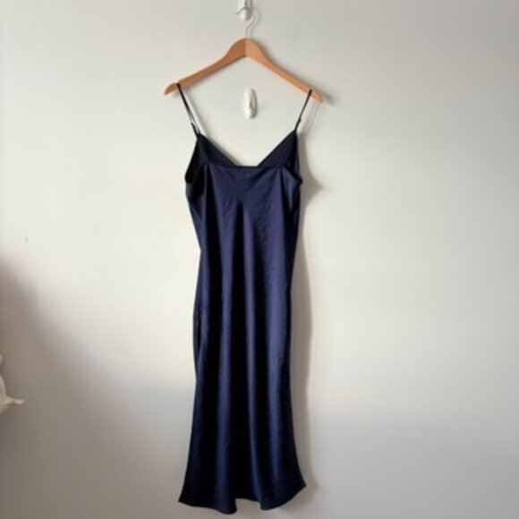 Aritzia Wilfred Only Satin Midi Slip Dress Navy Blue Size Medium - Picture 6 of 7
